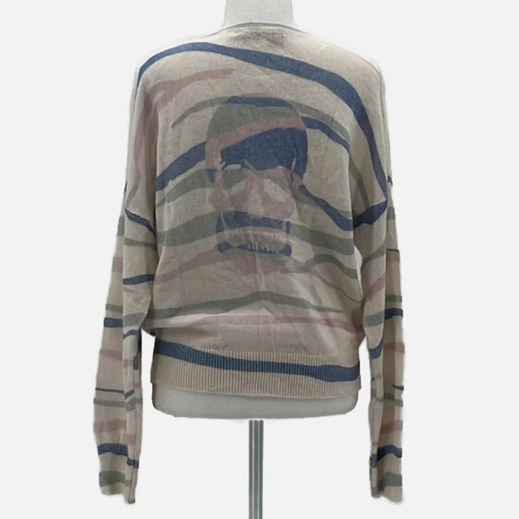 360 Cashmere Mara Tiger Stripe Skull Cashmere Sweater - Size Medium - Picture 4 of 10
